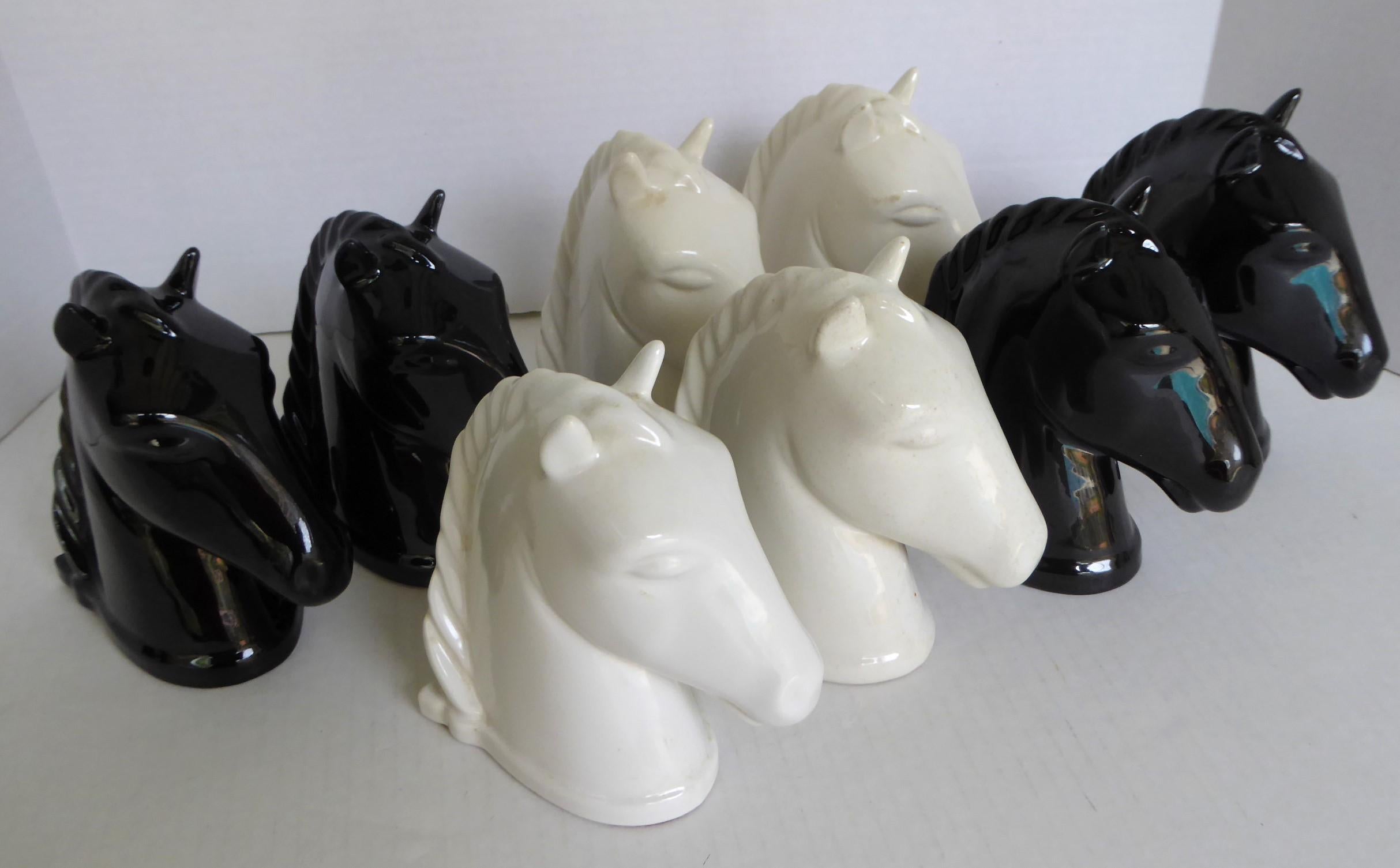 1940s Pair Modern Pottery Black Horse Head Bookends Abingdon Pottery For Sale 1