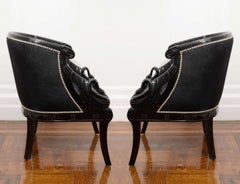 1940s Pair Neoclassical Lacquered Carved Swan Side Chairs