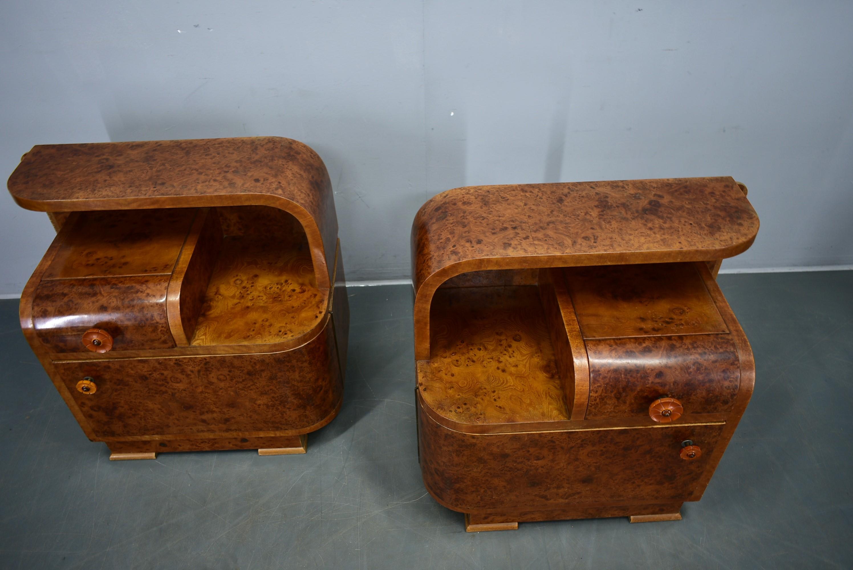 Mid-20th Century 1940s Pair of Art Deco Bedside Tables, Czechoslovakia For Sale