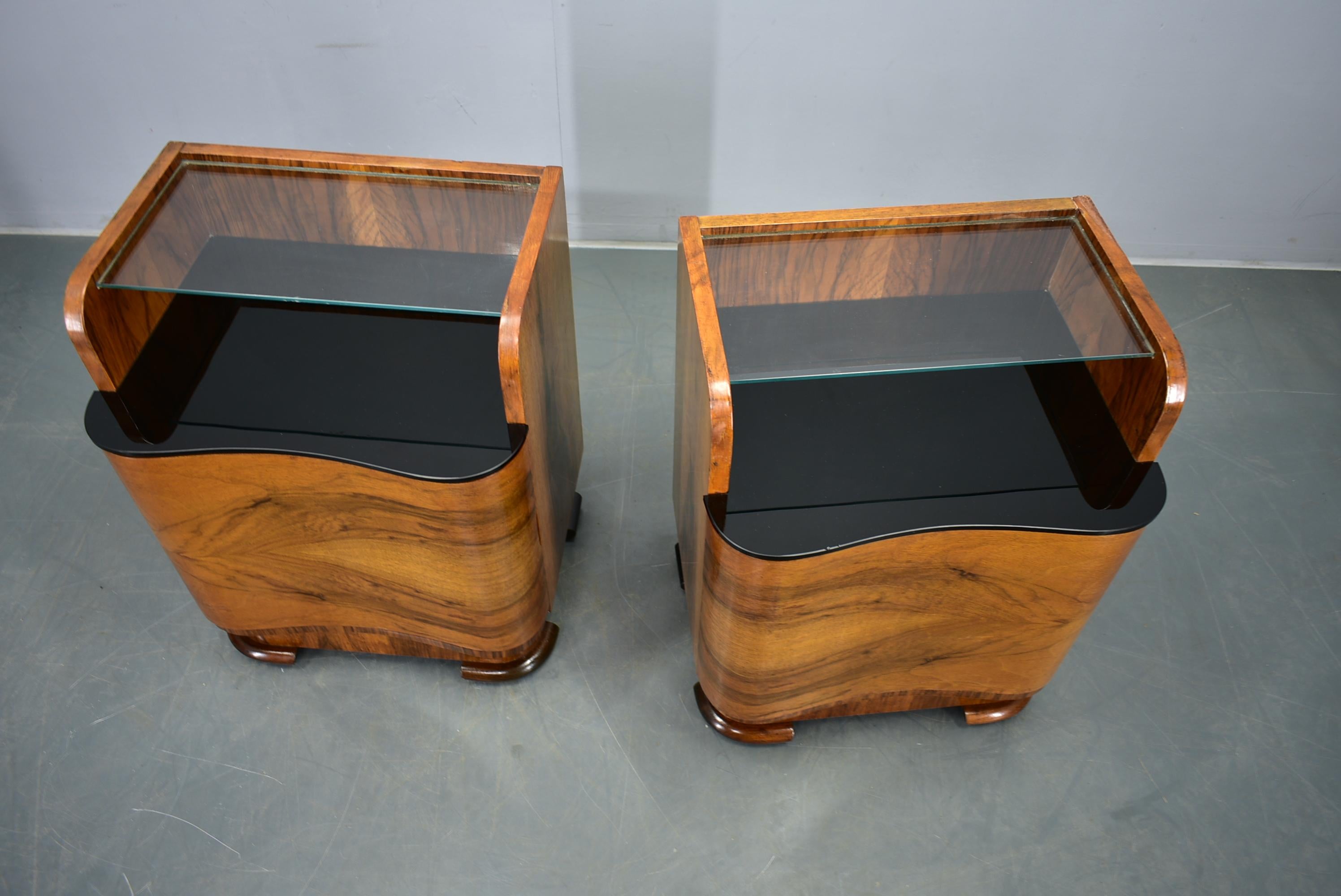 Wood 1940s Pair of Art Deco Bedside Tables, Czechoslovakia For Sale