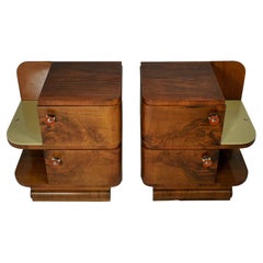 1940s Pair of Art Deco Bedside Tables, Czechoslovakia