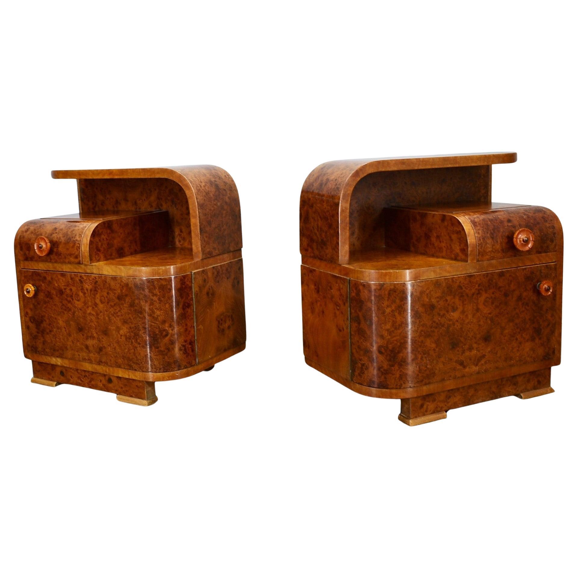 1940s Pair of Art Deco Bedside Tables, Czechoslovakia For Sale