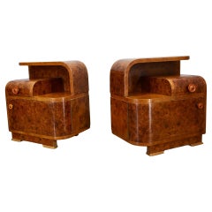 1940s Pair of Art Deco Bedside Tables, Czechoslovakia
