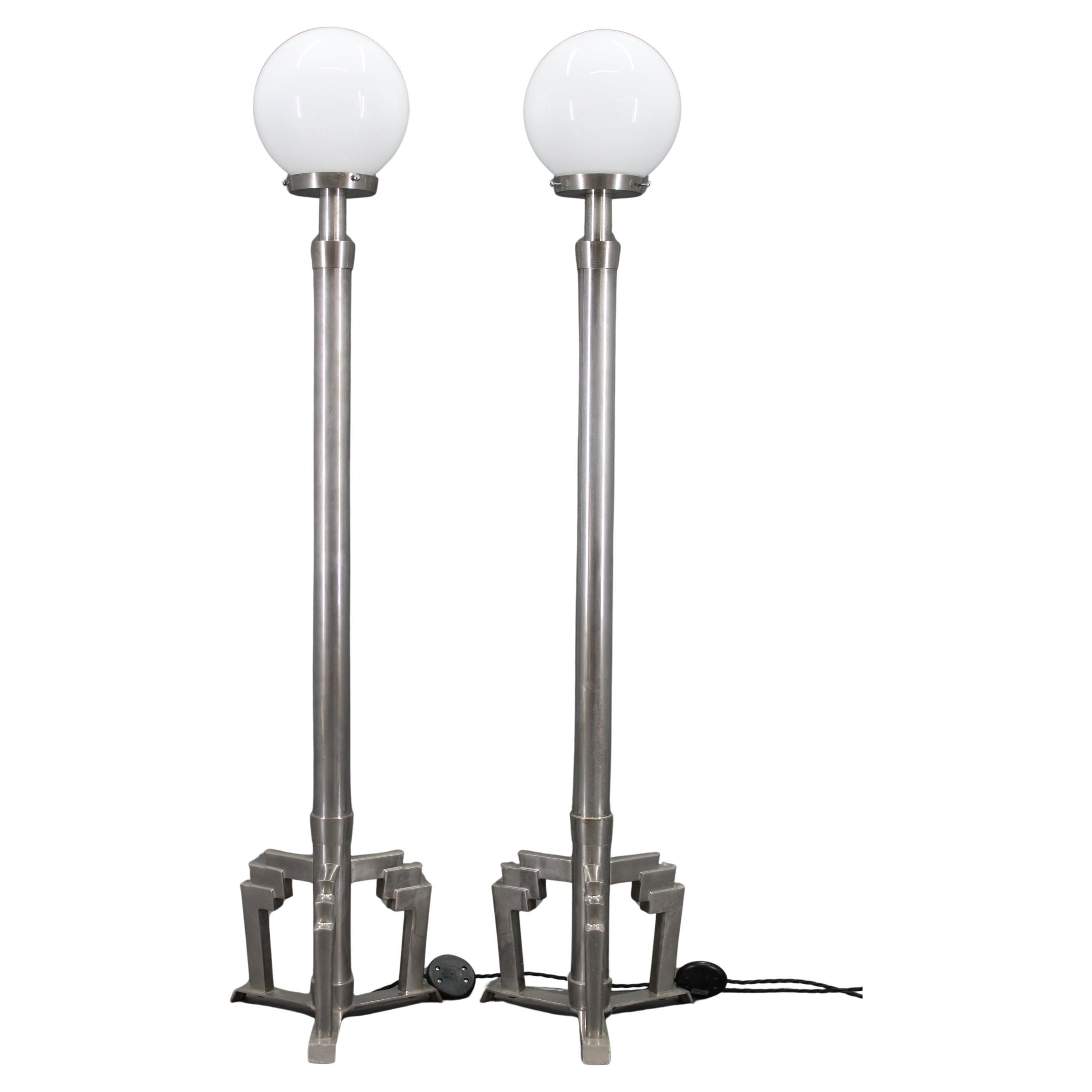1940s Pair of Art Deco Chrome Floor Lamps, Czechoslovakia