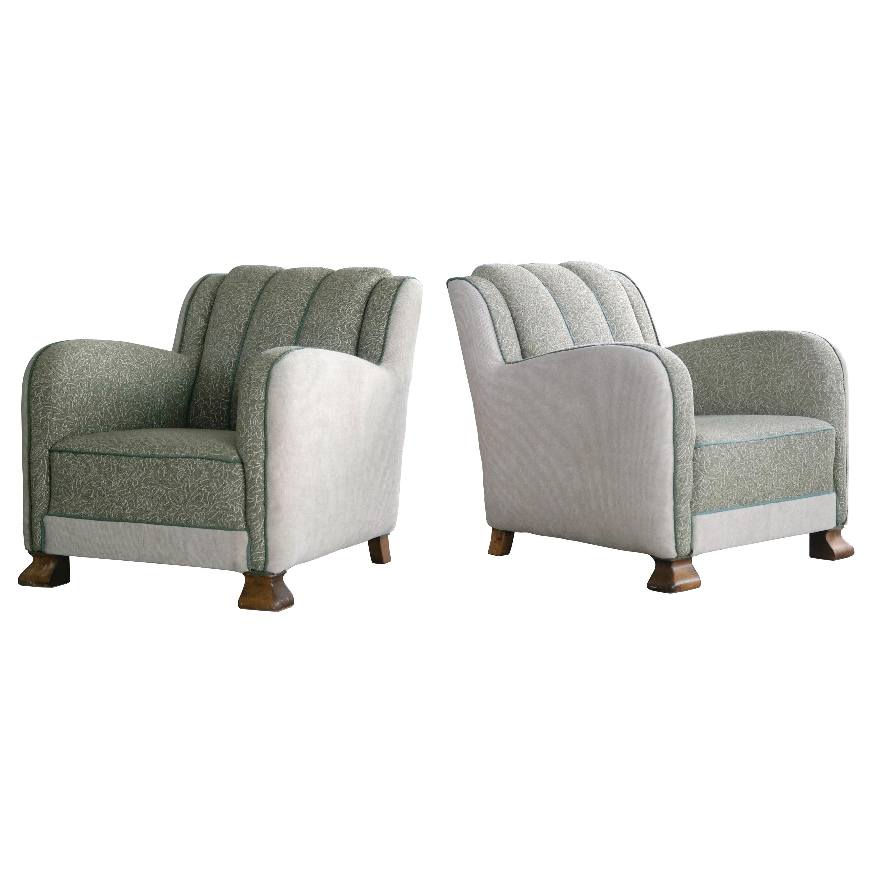 1940s Pair of Art Deco Large-Sized Danish Club Chairs in Style of Fritz