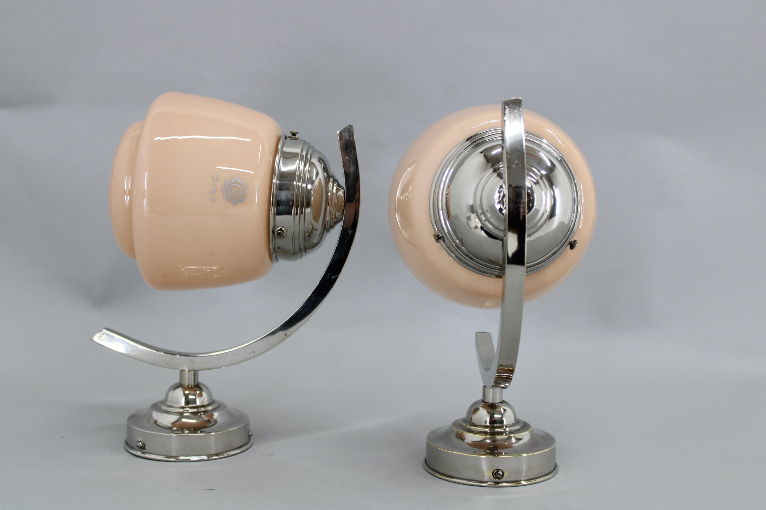 Mid-20th Century 1940s Pair of Art Deco Wall Sconces Lamp , Czechoslovakia For Sale
