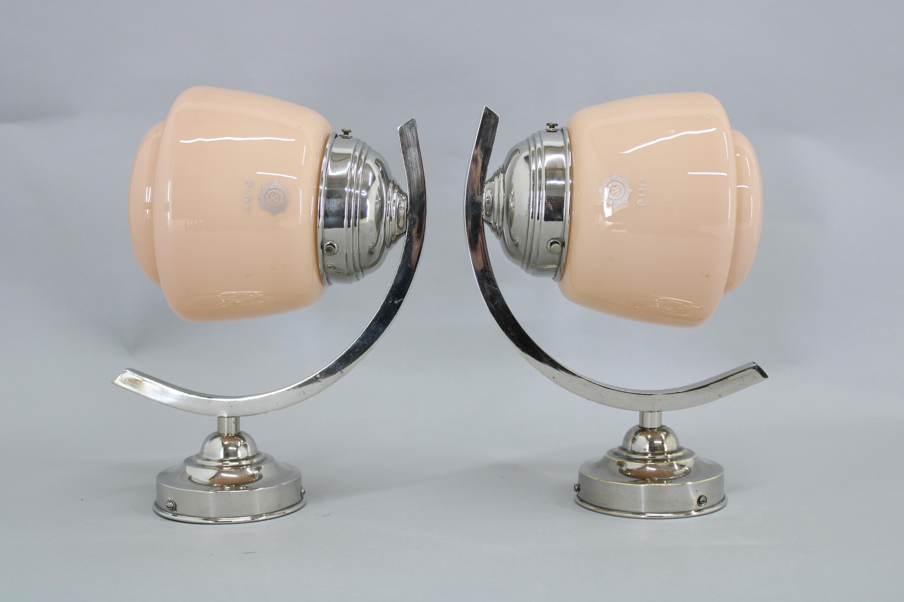 Glass 1940s Pair of Art Deco Wall Sconces Lamp , Czechoslovakia