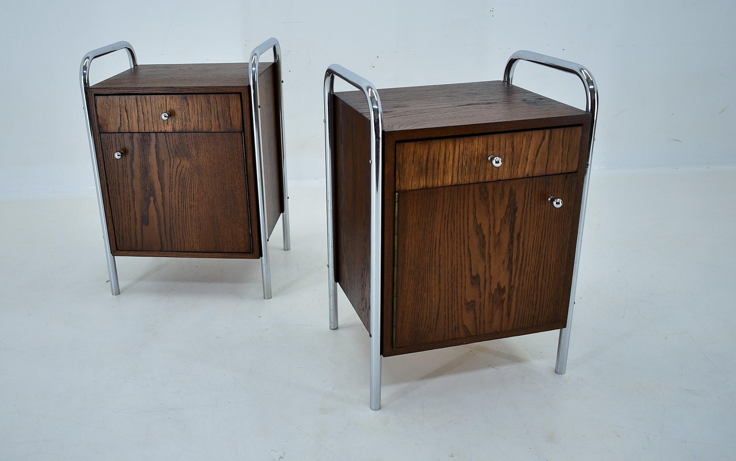 1940s Pair of Bauhaus Bedside Tables, Czechoslovakia 13