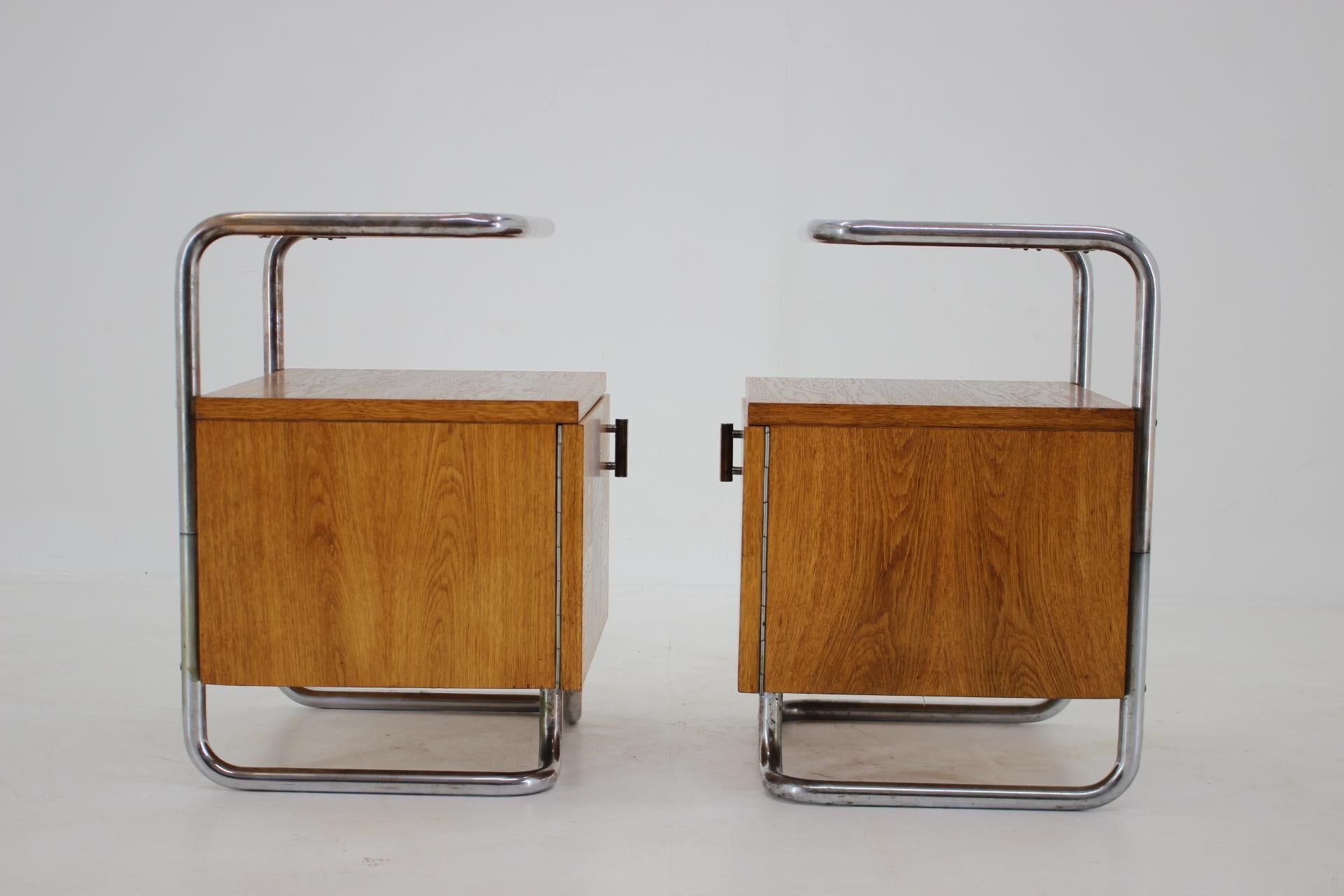 Mid-20th Century 1940s Pair of Bauhaus Bedside Tables, Czechoslovakia