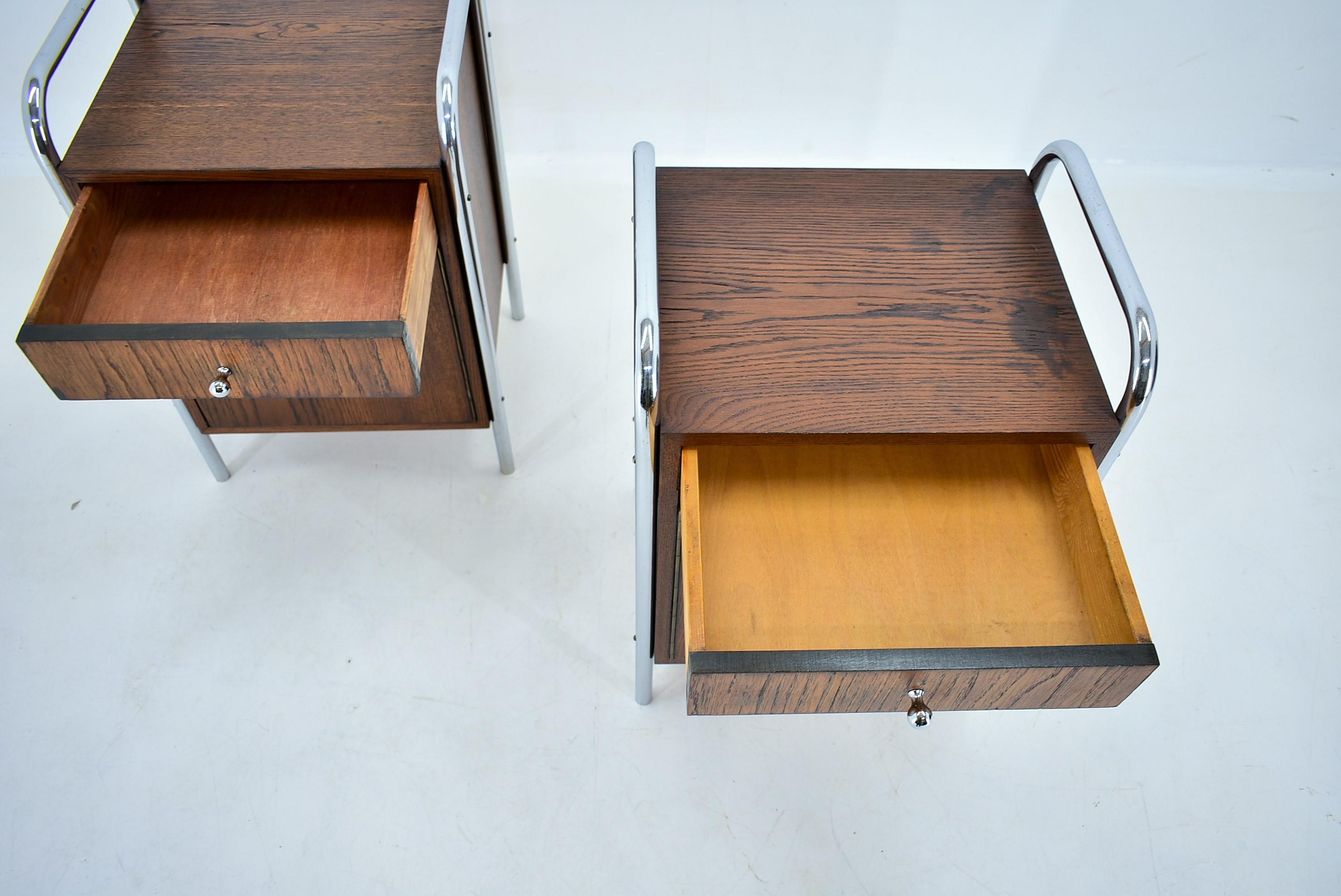 Mid-20th Century 1940s Pair of Bauhaus Bedside Tables, Czechoslovakia