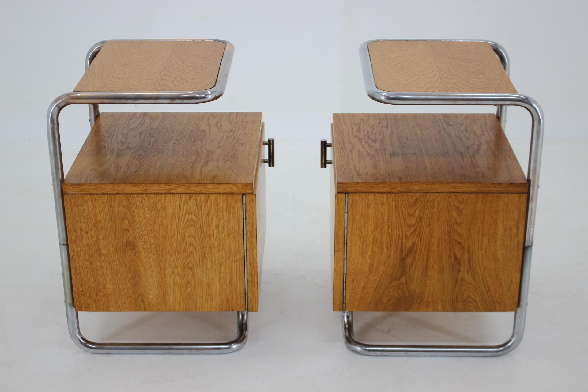 Metal 1940s Pair of Bauhaus Bedside Tables, Czechoslovakia