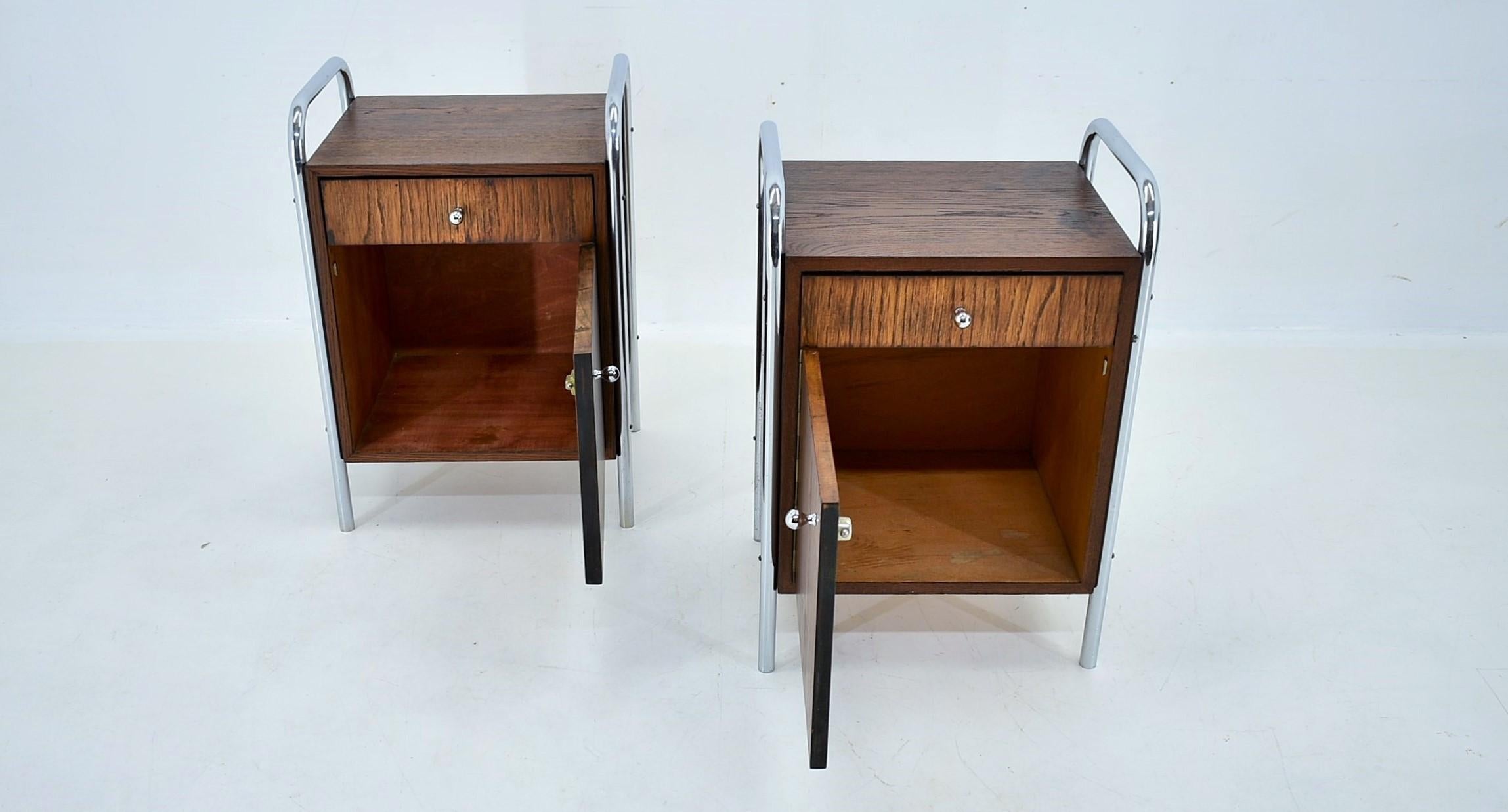 Chrome 1940s Pair of Bauhaus Bedside Tables, Czechoslovakia