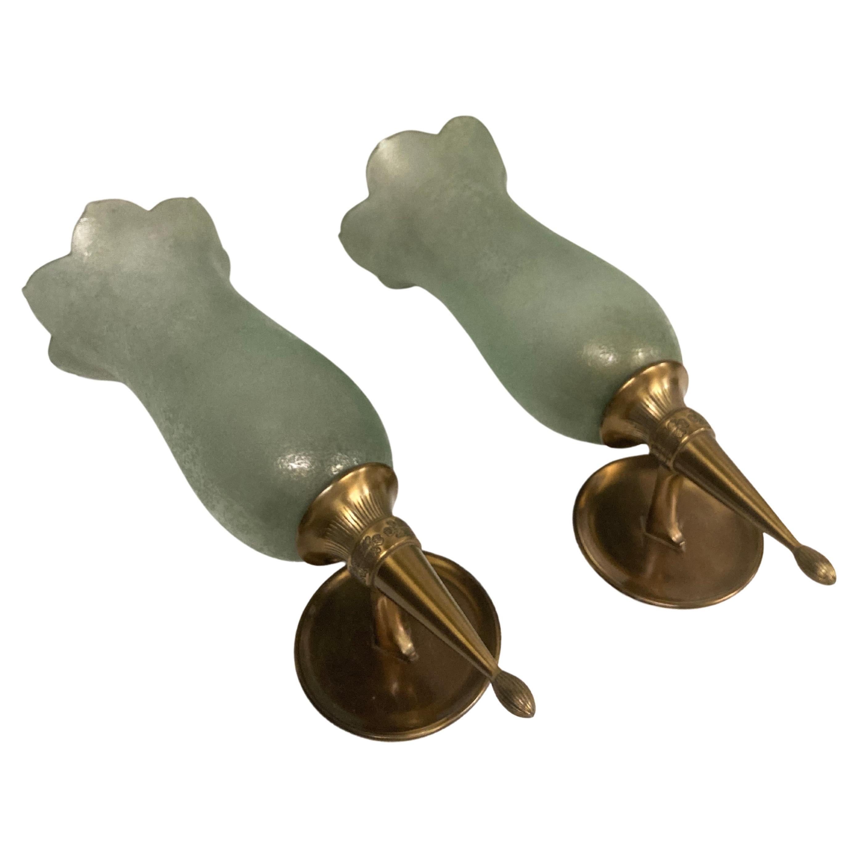 1940er Jahre Ein Paar Wandleuchter aus Bronze und Murano-Glas von Veronese im Angebot