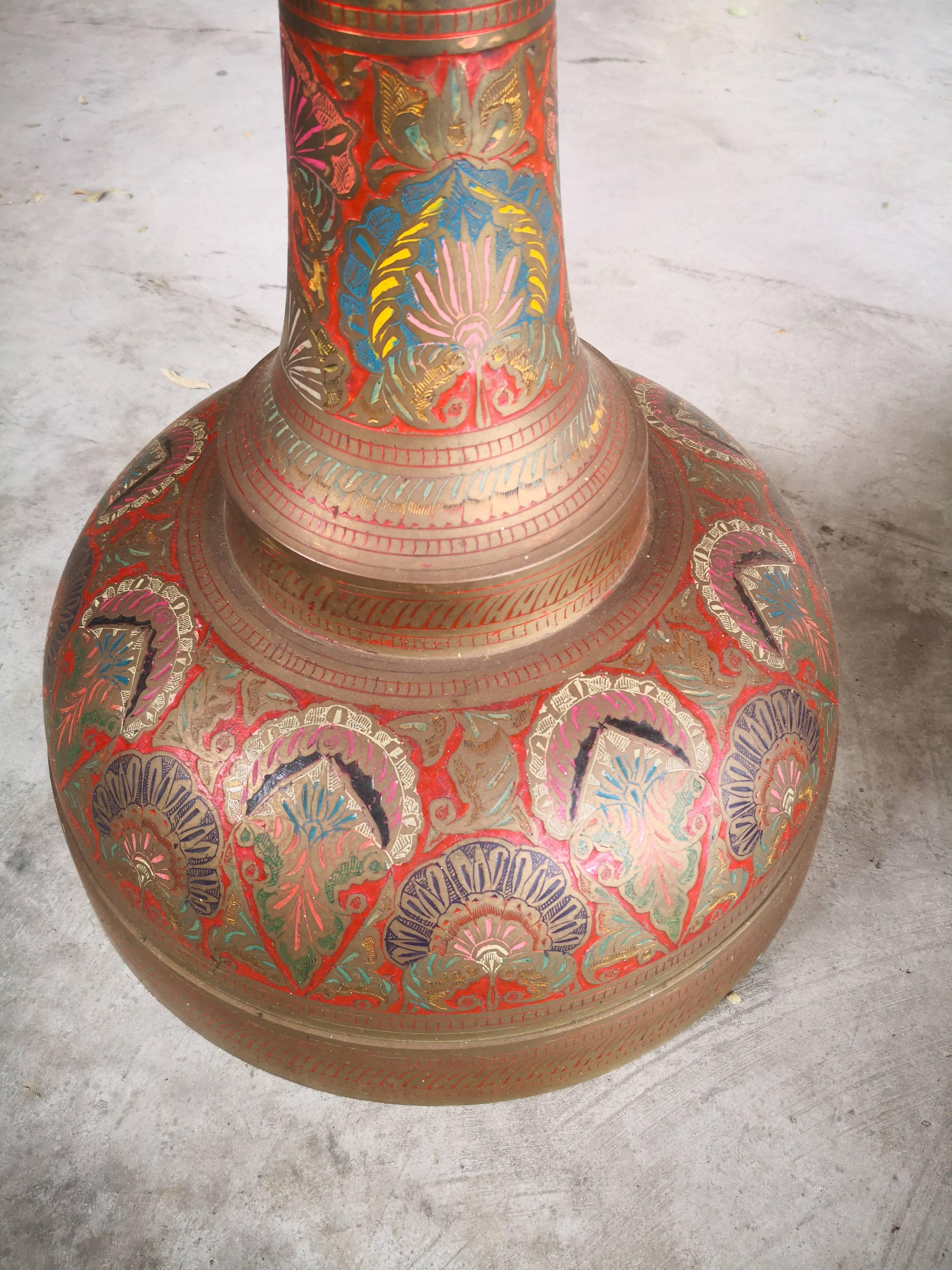 1940s Pair of Bronze Polychrome Enameled Vases For Sale 2