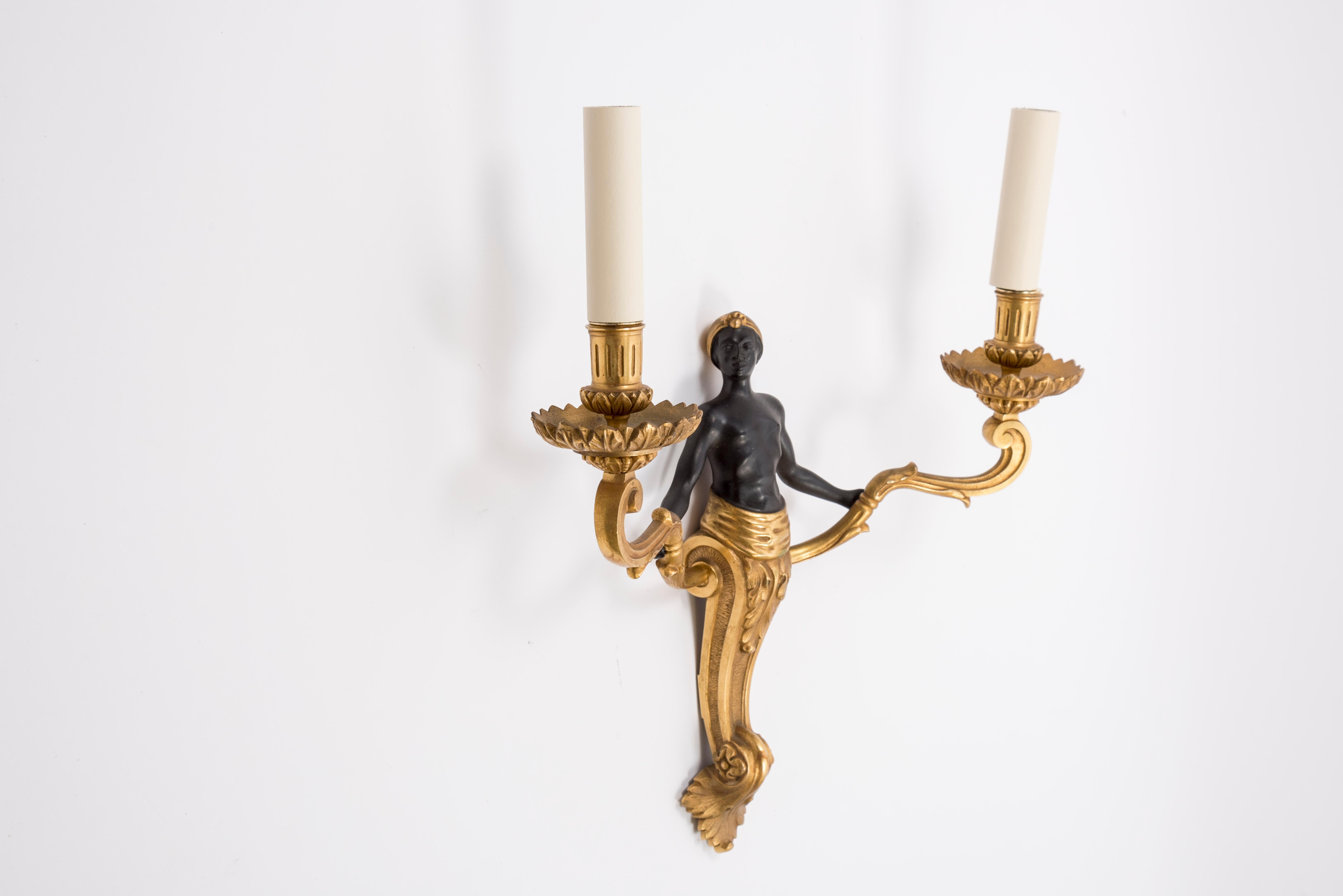 1940's Pair of Bronze Sconces For Sale 1