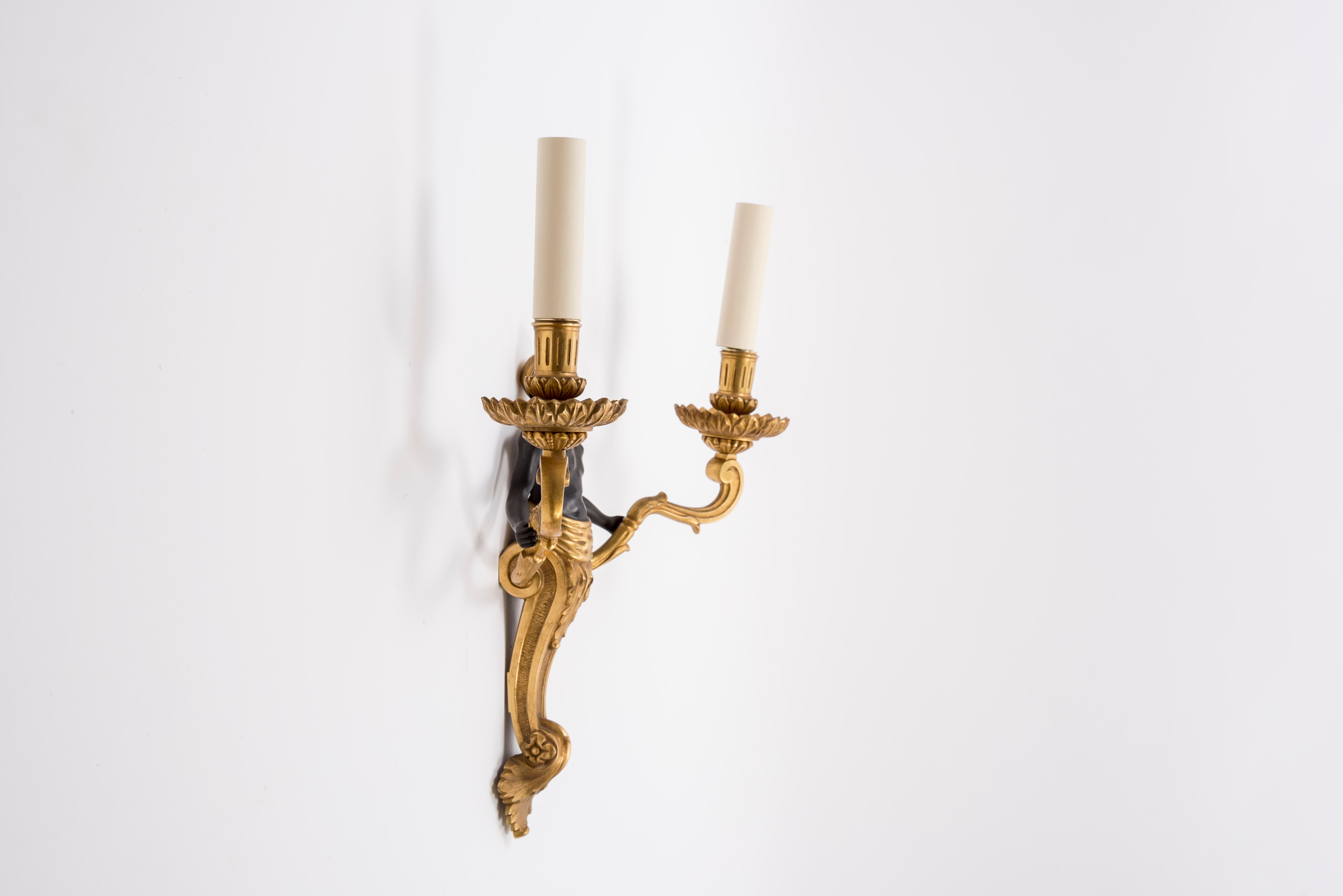 1940's Pair of Bronze Sconces For Sale 2