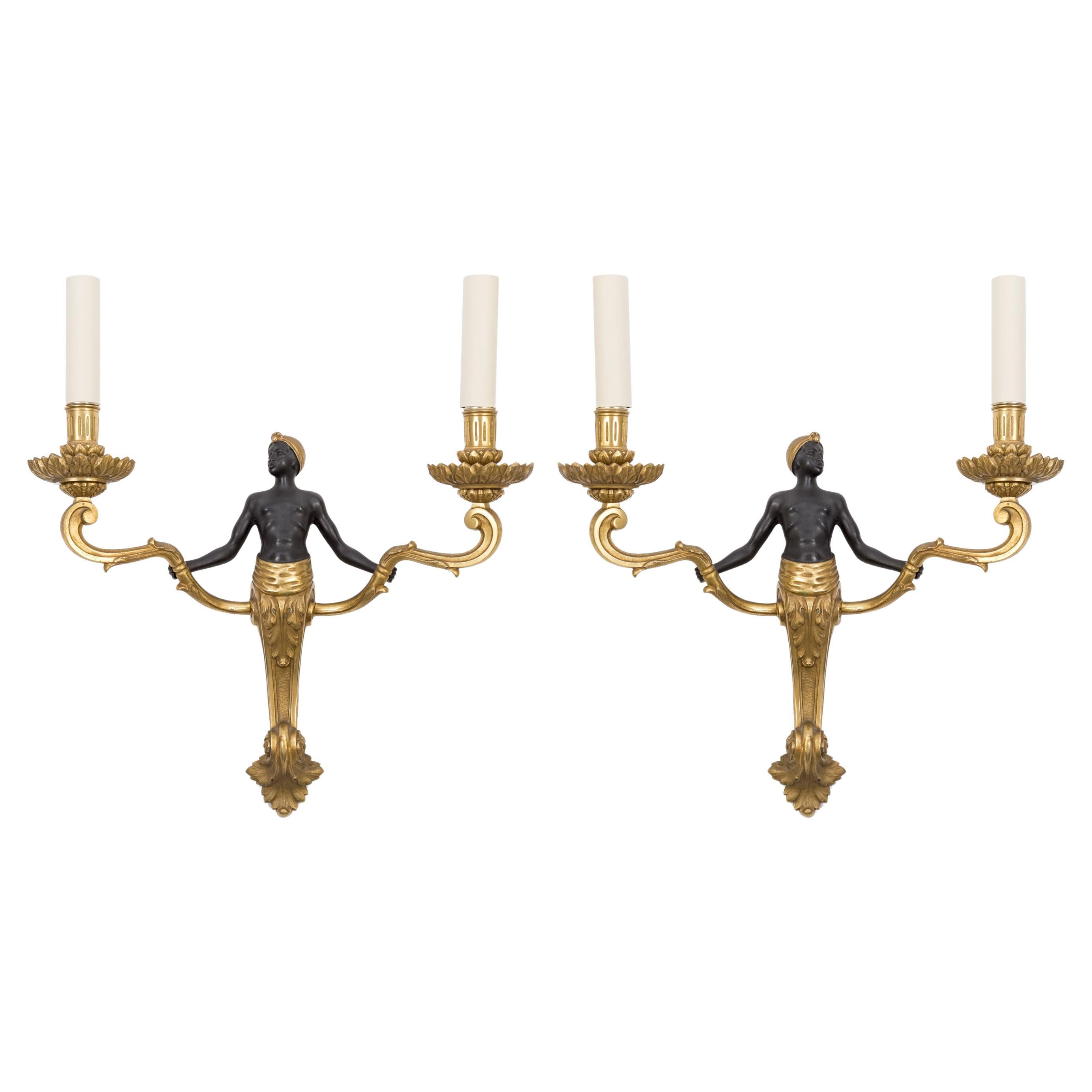 1940's Pair of Bronze Sconces For Sale