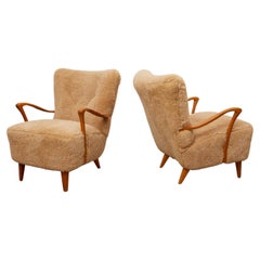 Used 1940s  Pair of Cabinet Maker Swedish Shearling Lounge Chairs