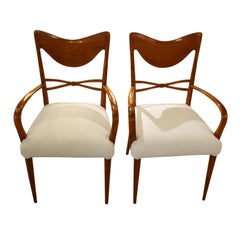 1940s Pair of Carvers Side Chairs Italian Design by Osvaldo Borsani Cherrywood