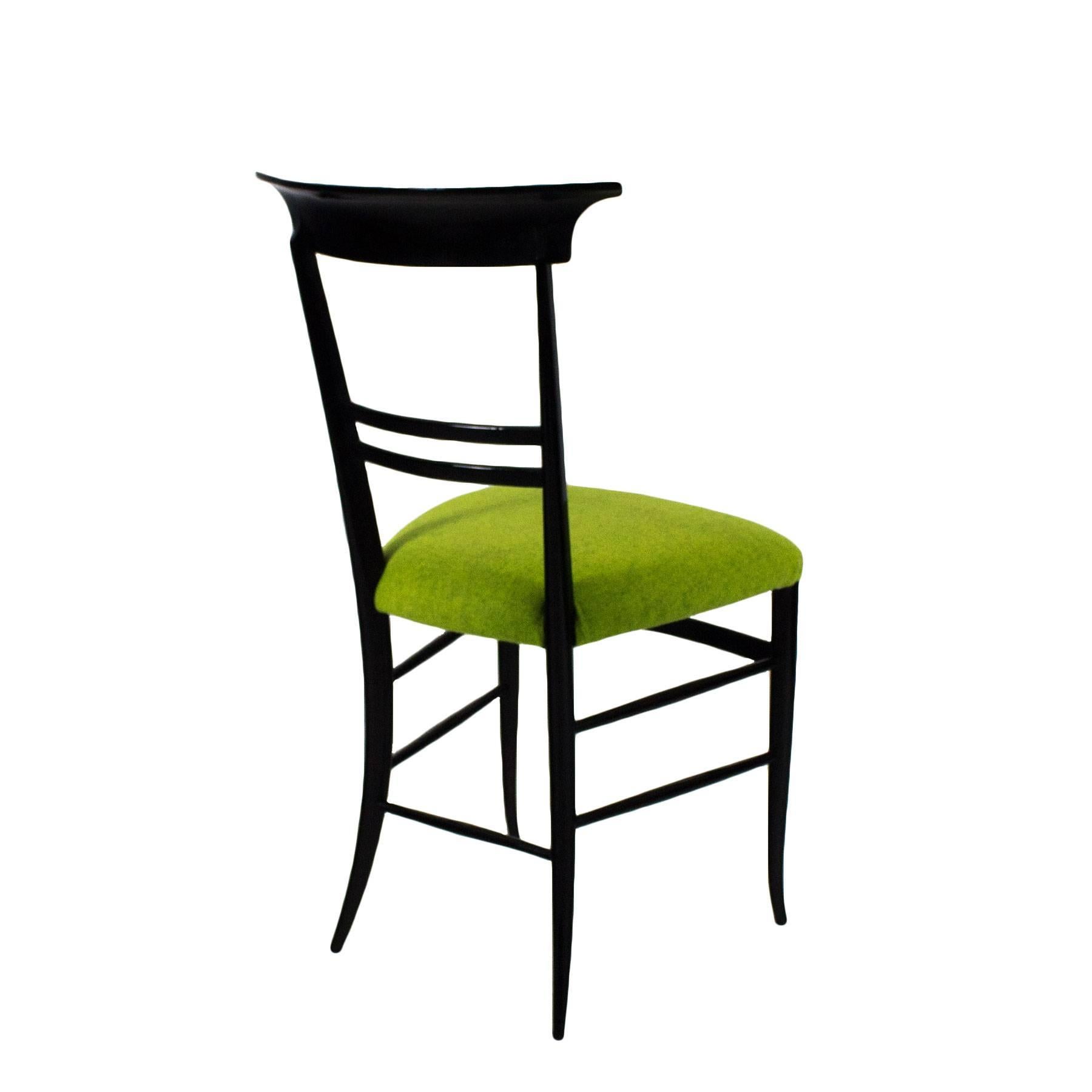 Paire de chaises modernes du milieu du siècle dernier en acajou teinté et laine verte - Italie Bon état - En vente à Girona, ES
