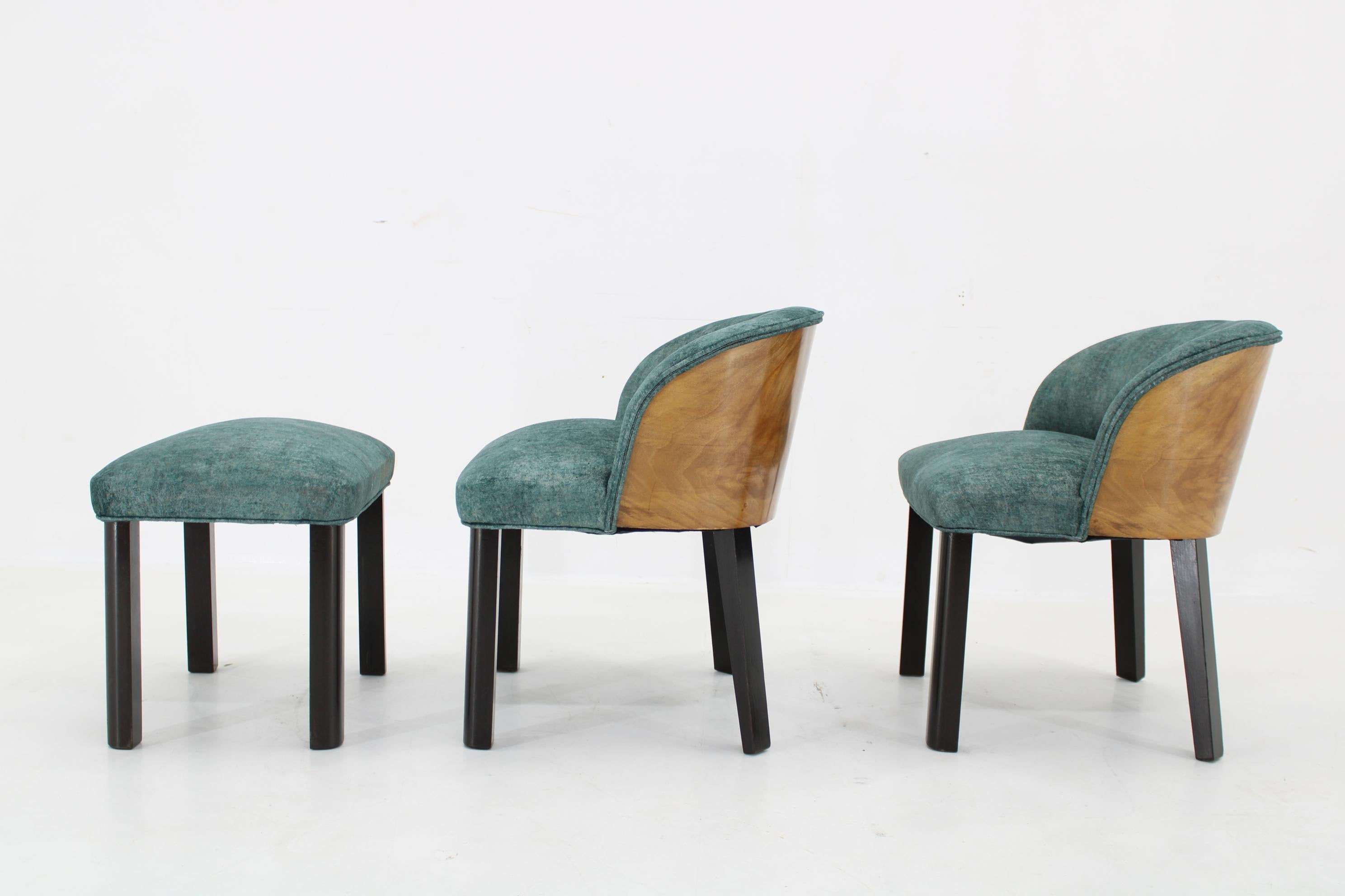 Italian 1940s Pair of Chairs with Stool, Italy For Sale