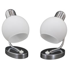 Vintage 1940s Pair of Chrome Plated Nightstands Lamp , Czechoslovakia