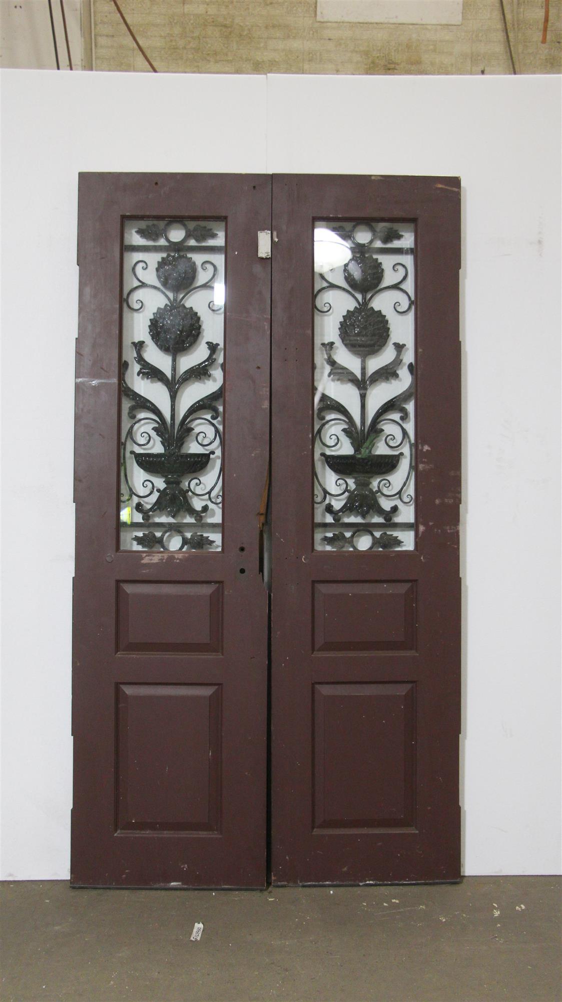 1940s Pair of Doors with Beveled Glass and New Wrought Iron Window Guards 2