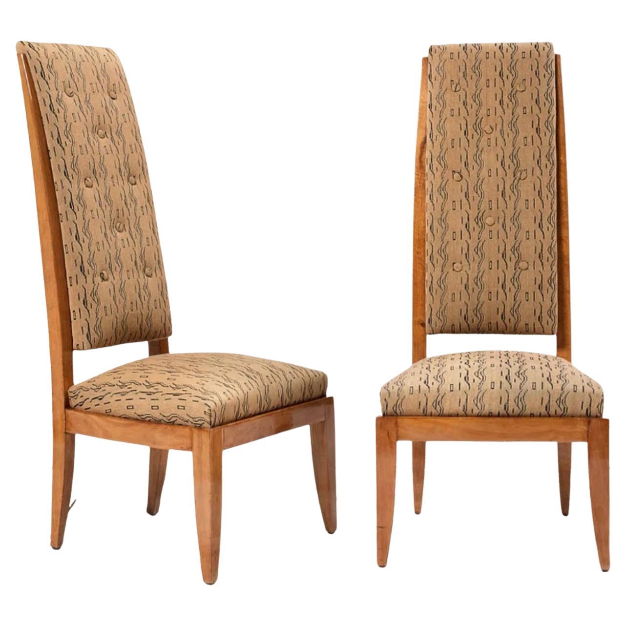 1940s Pair of Fireside Chairs in Blond Mahogany attributed to Maison Dominique