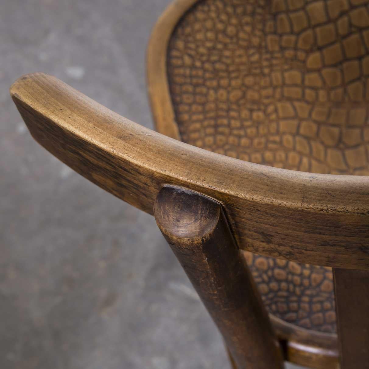 1940’s Pair of Fischel bentwood chairs – patterned seat
1940’s Pair of Fischel bentwood chairs – patterned seat. The process of steam bending beech to create elegant chairs was discovered and developed by Thonet, but when its patents expired in