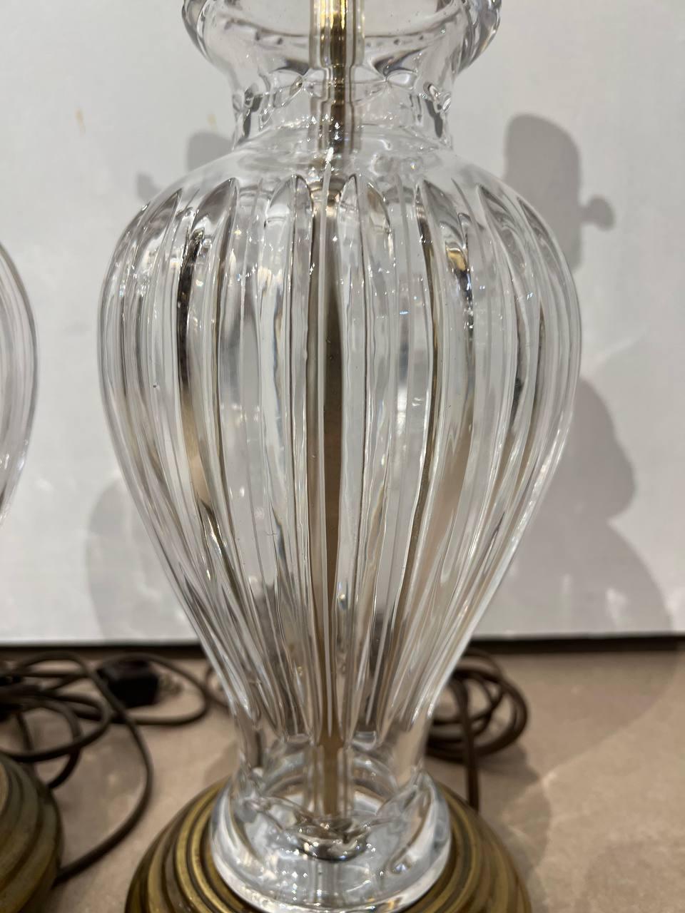 A circa 1940's French small cut glass crystal table lamps