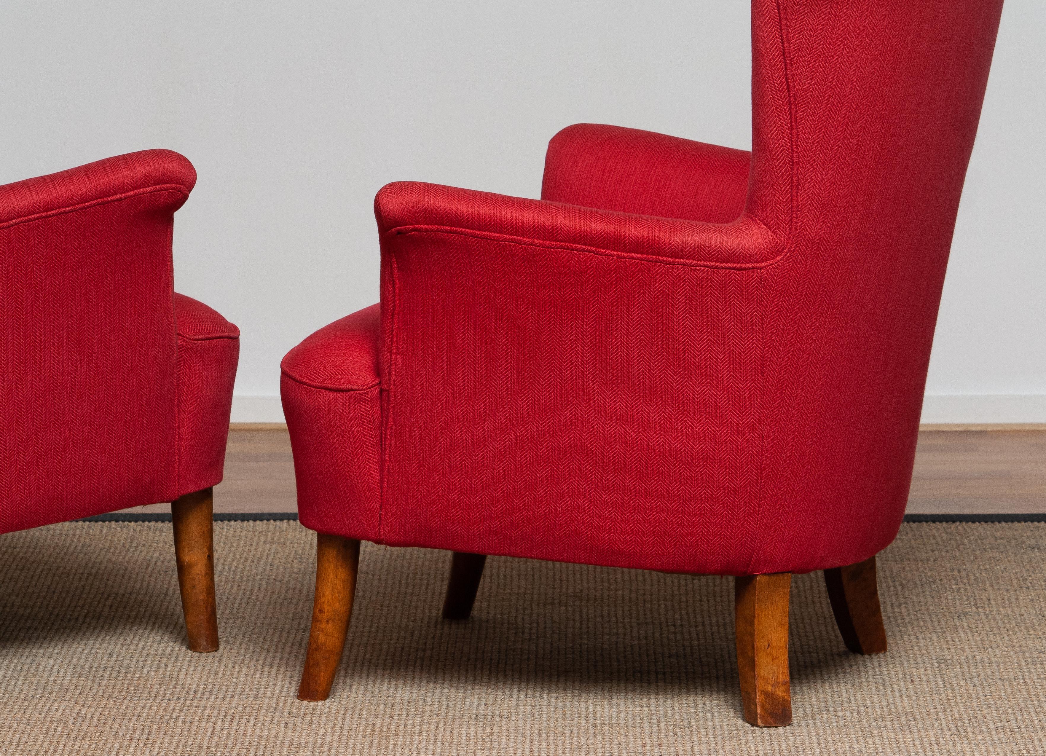 1940s, Pair of Fuchsia Easy or Lounge Chair by Carl Malmsten for OH Sjogren 6