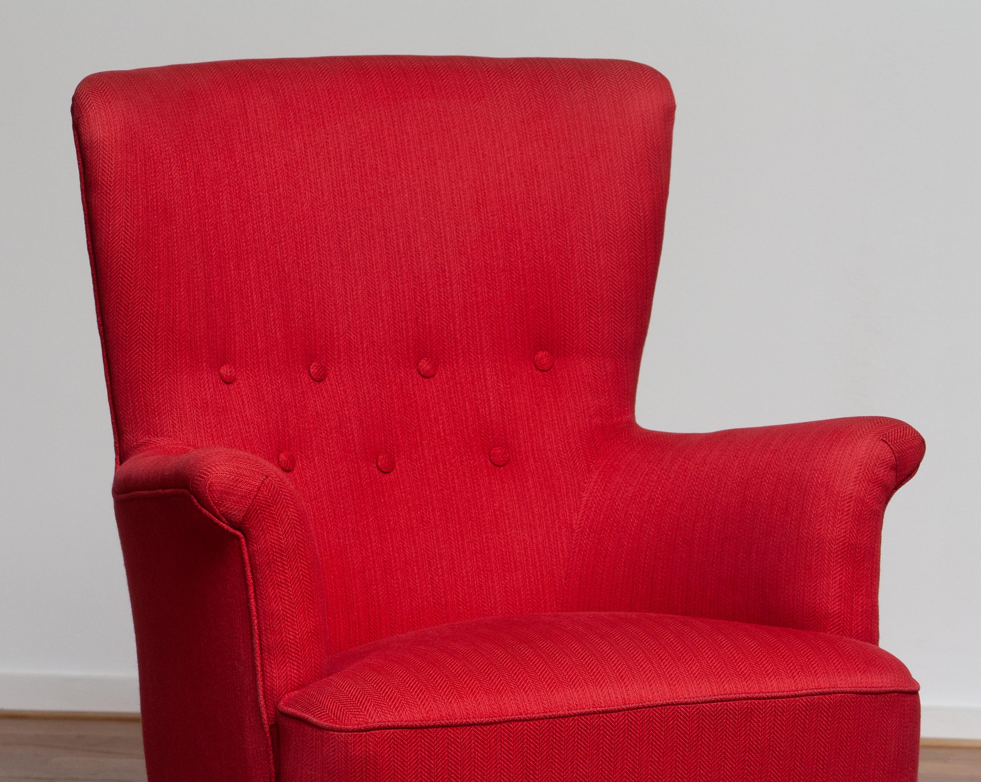 Swedish 1940s, Pair of Fuchsia Easy or Lounge Chair by Carl Malmsten for OH Sjogren