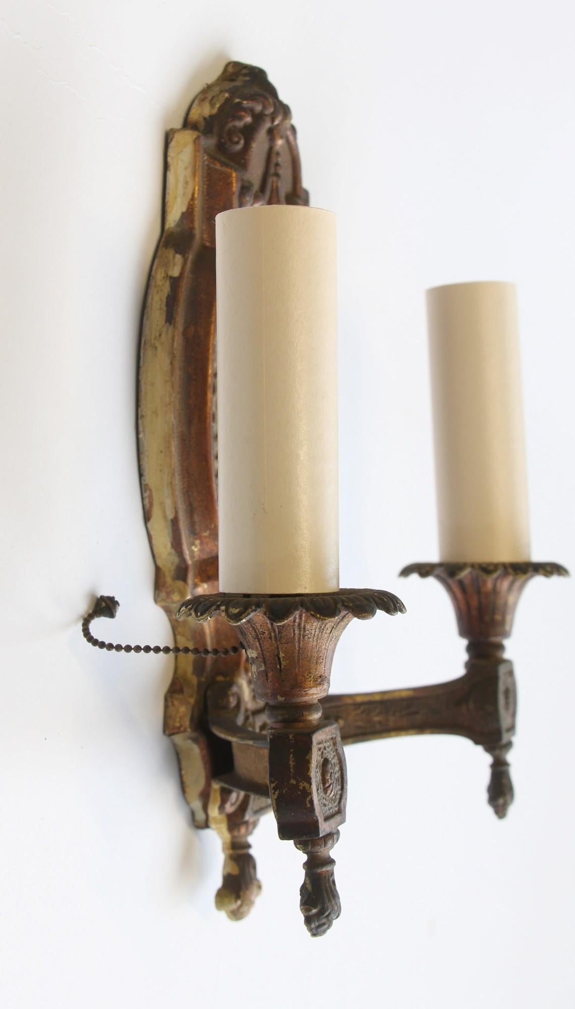 1940s Pair of Gothic Double Arm Sconces Done in a Gold Bronze Finish 2