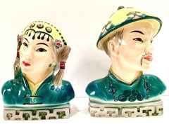 1940s Pair of Hand Painted Porcelain Figural Sculptures by Goldscheider