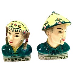 1940s Pair of Hand Painted Porcelain Figural Sculptures by Goldscheider