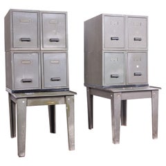 1940s Pair of Industrial Metal Side Storage Cabinets, Bedside Chests
