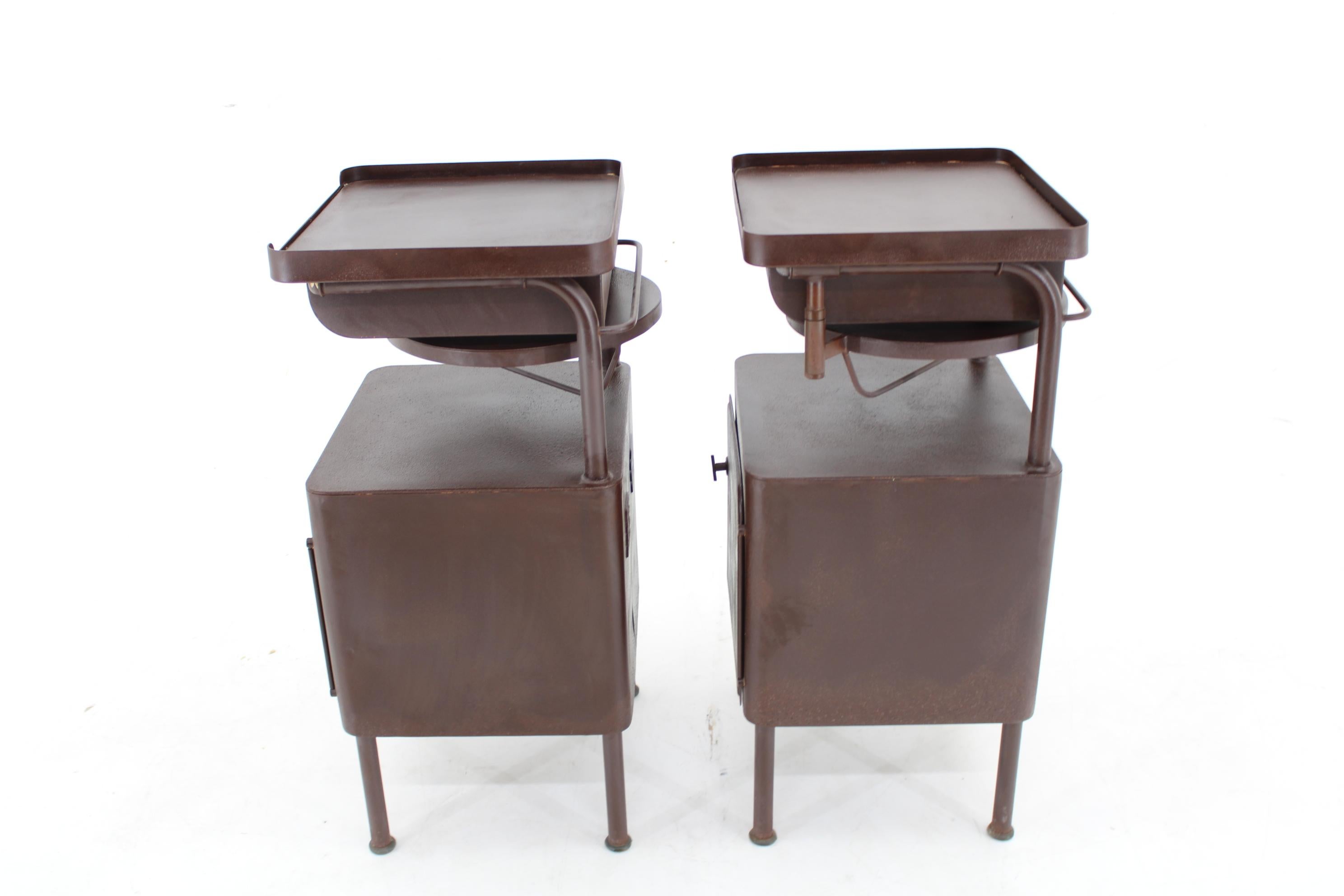 Iron 1940s Pair of Industrial Nightstands with Pull Out Table, Czechoslovakia For Sale