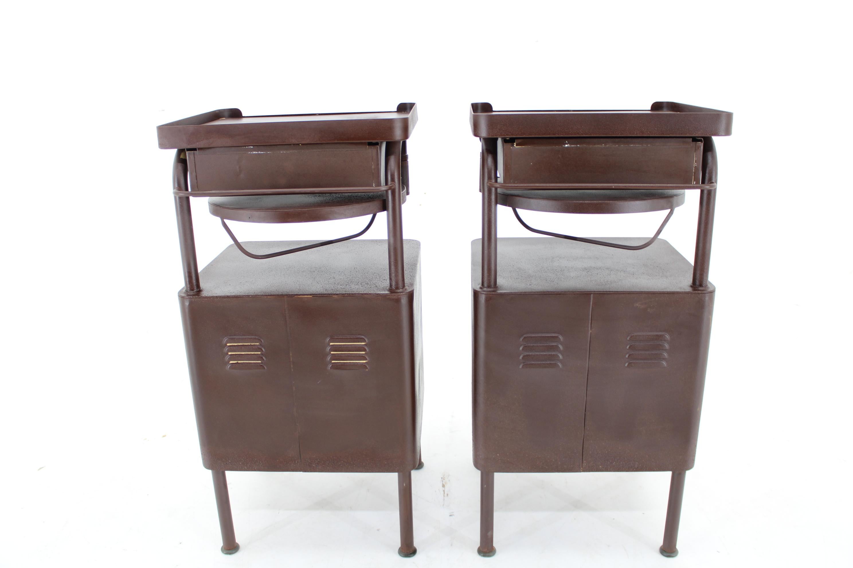 1940s Pair of Industrial Nightstands with Pull Out Table, Czechoslovakia For Sale 1