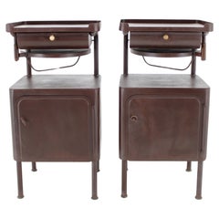 Vintage 1940s Pair of Industrial Nightstands with Pull Out Table, Czechoslovakia