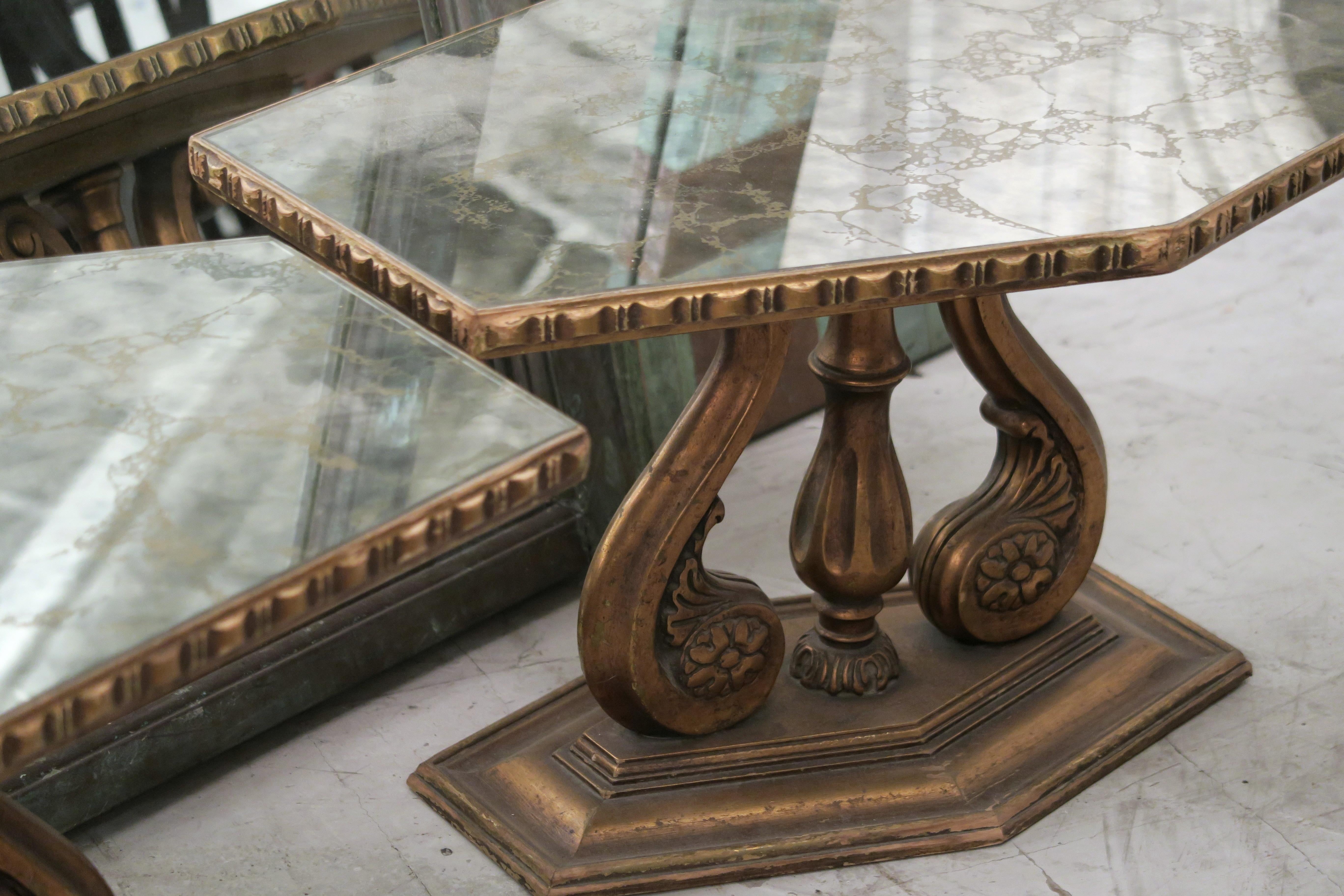 Mid-20th Century 1940s Pair of Italian Mirror Topped Wood Side Tables