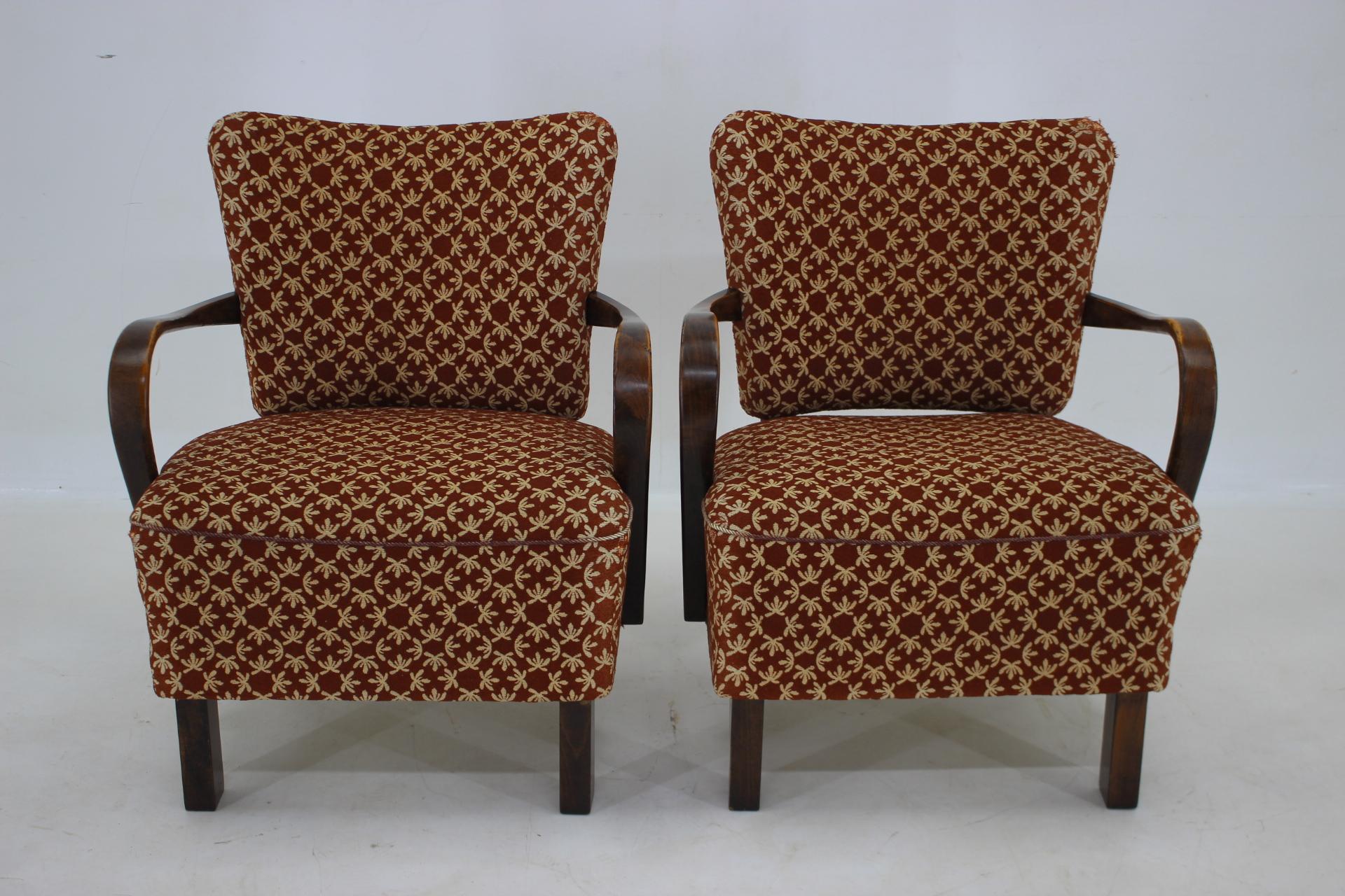 Bauhaus 1940s Pair of J.Halabala Armchairs, Czechoslovakia