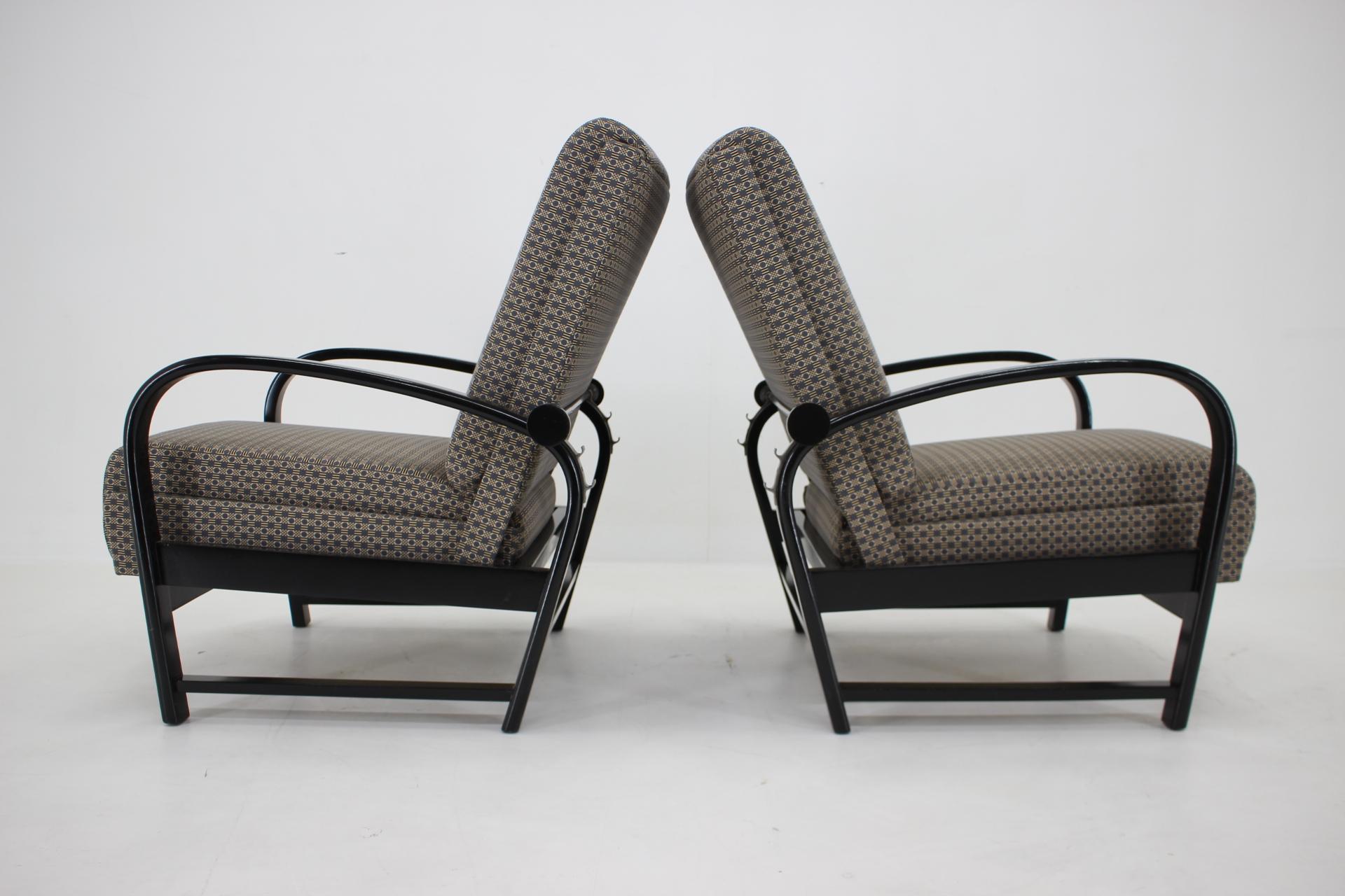 Paire de fauteuils réglables Kropacek Kozelka des années 1940, Tchécoslovaquie en vente 3