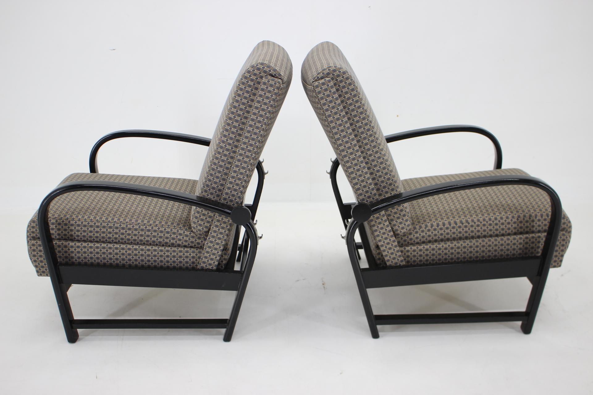 Paire de fauteuils réglables Kropacek Kozelka des années 1940, Tchécoslovaquie en vente 4
