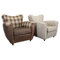 1940s Pair of Large Italian Club Armchairs