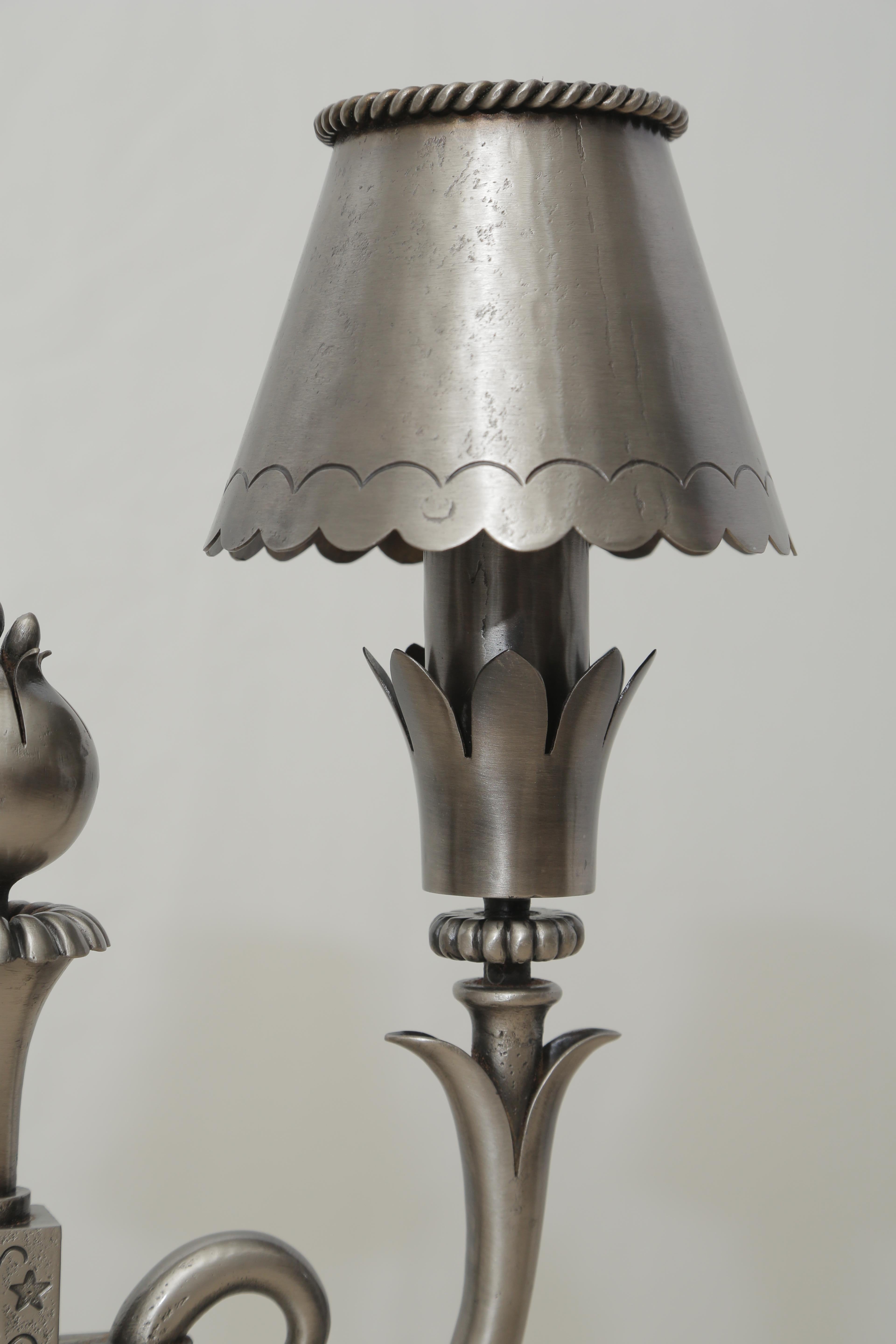 Mid-Century Modern Pair of Midcentury Polished Wrought Iron Table Lamps Attributed to Poillerat