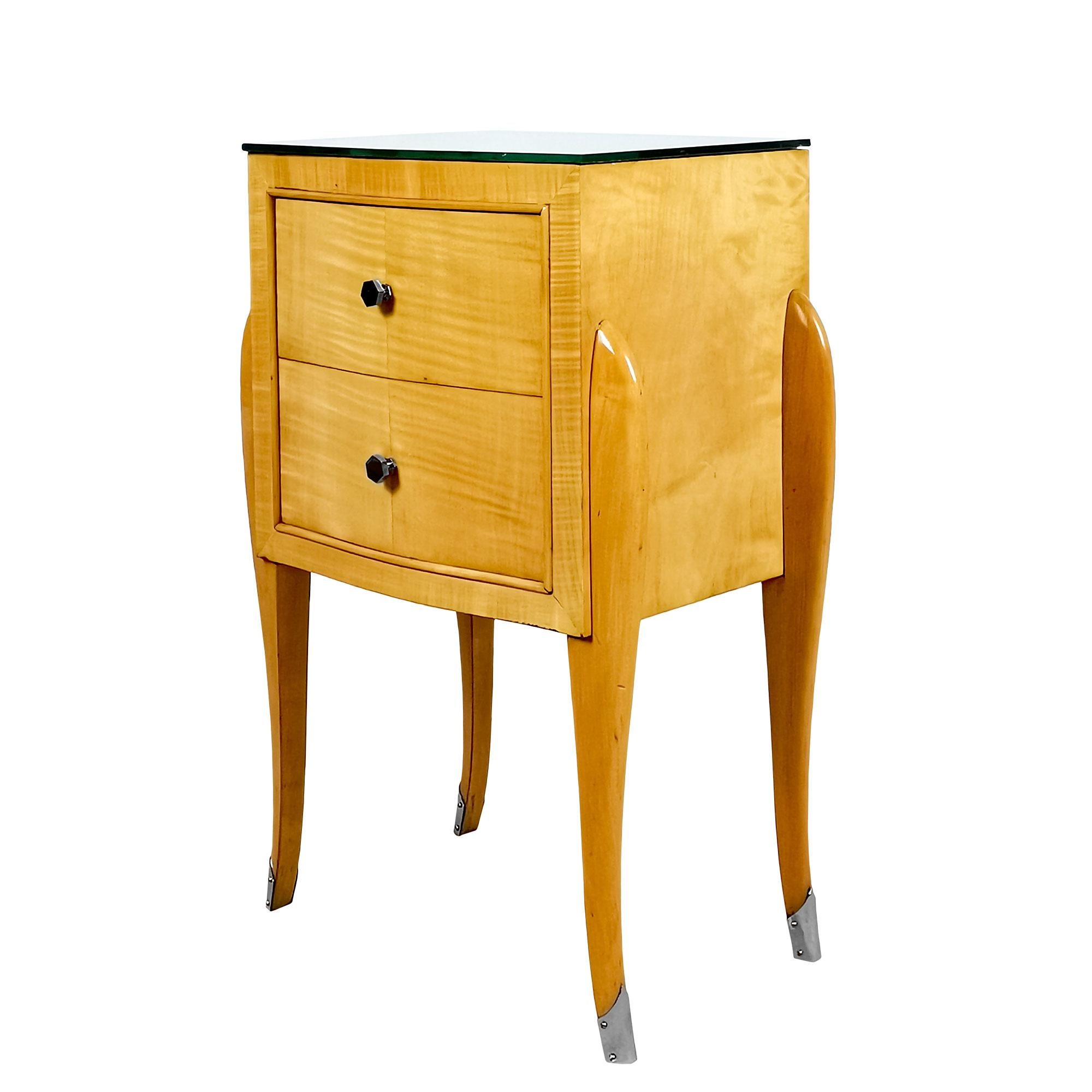 Pair of Mid-Century Modern Sycamore Night Stands With Mirror Top - France, 1940s In Good Condition For Sale In Girona, ES