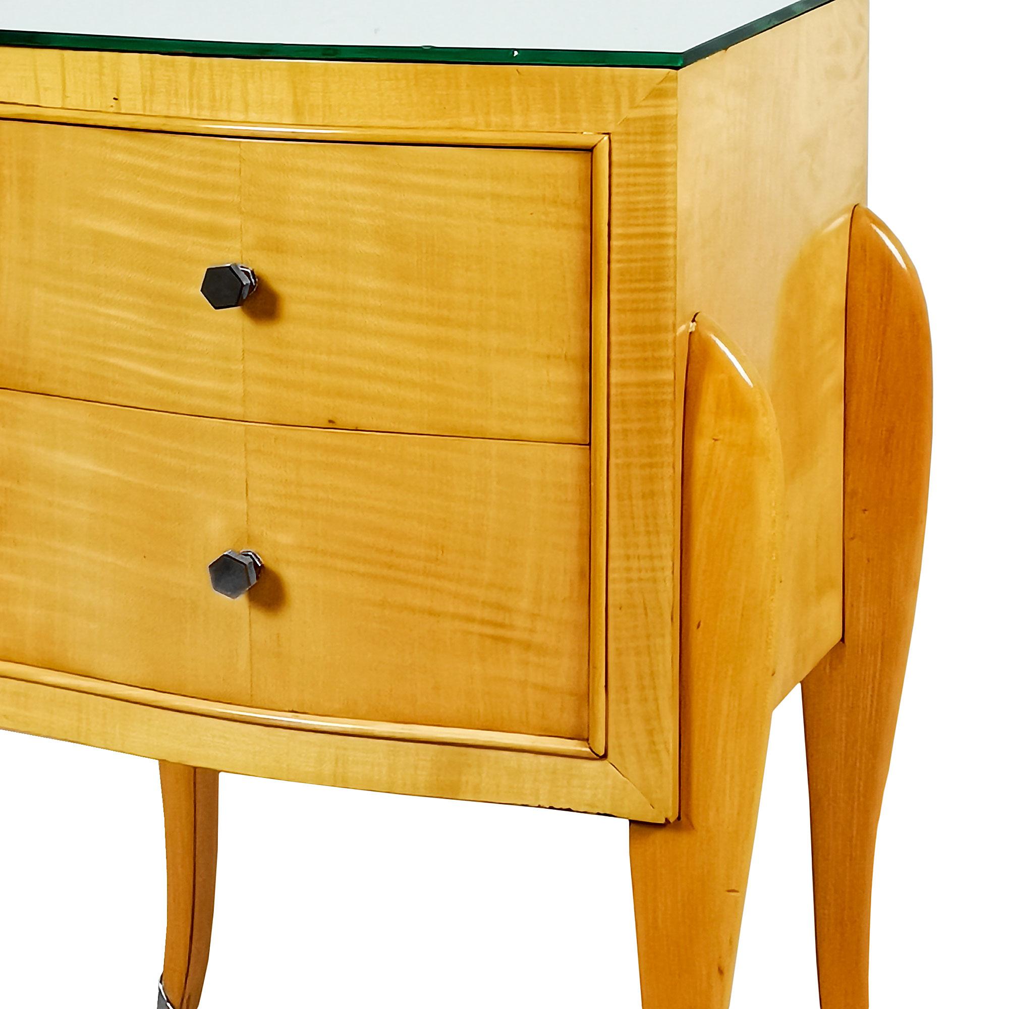 Pair of Mid-Century Modern Sycamore Night Stands With Mirror Top - France, 1940s For Sale 2