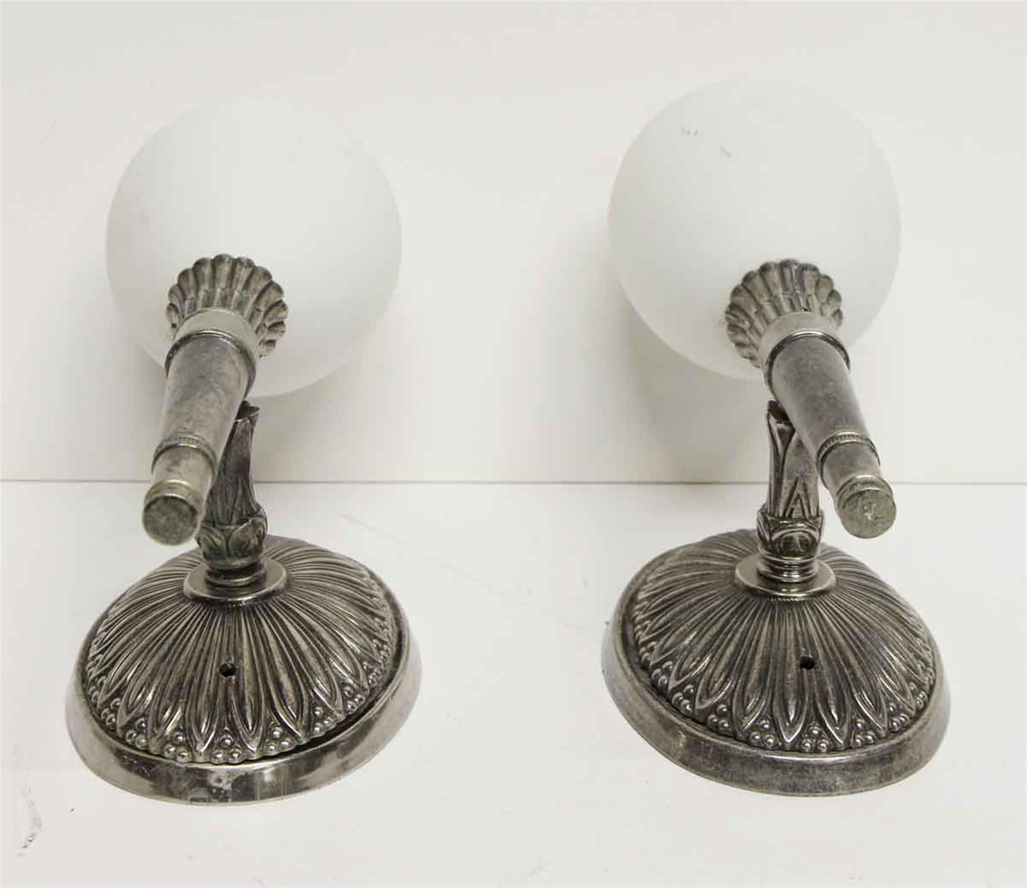 American 1940s Pair of NY Waldorf Astoria Hotel Single Arm Silver Plated Brass Sconces