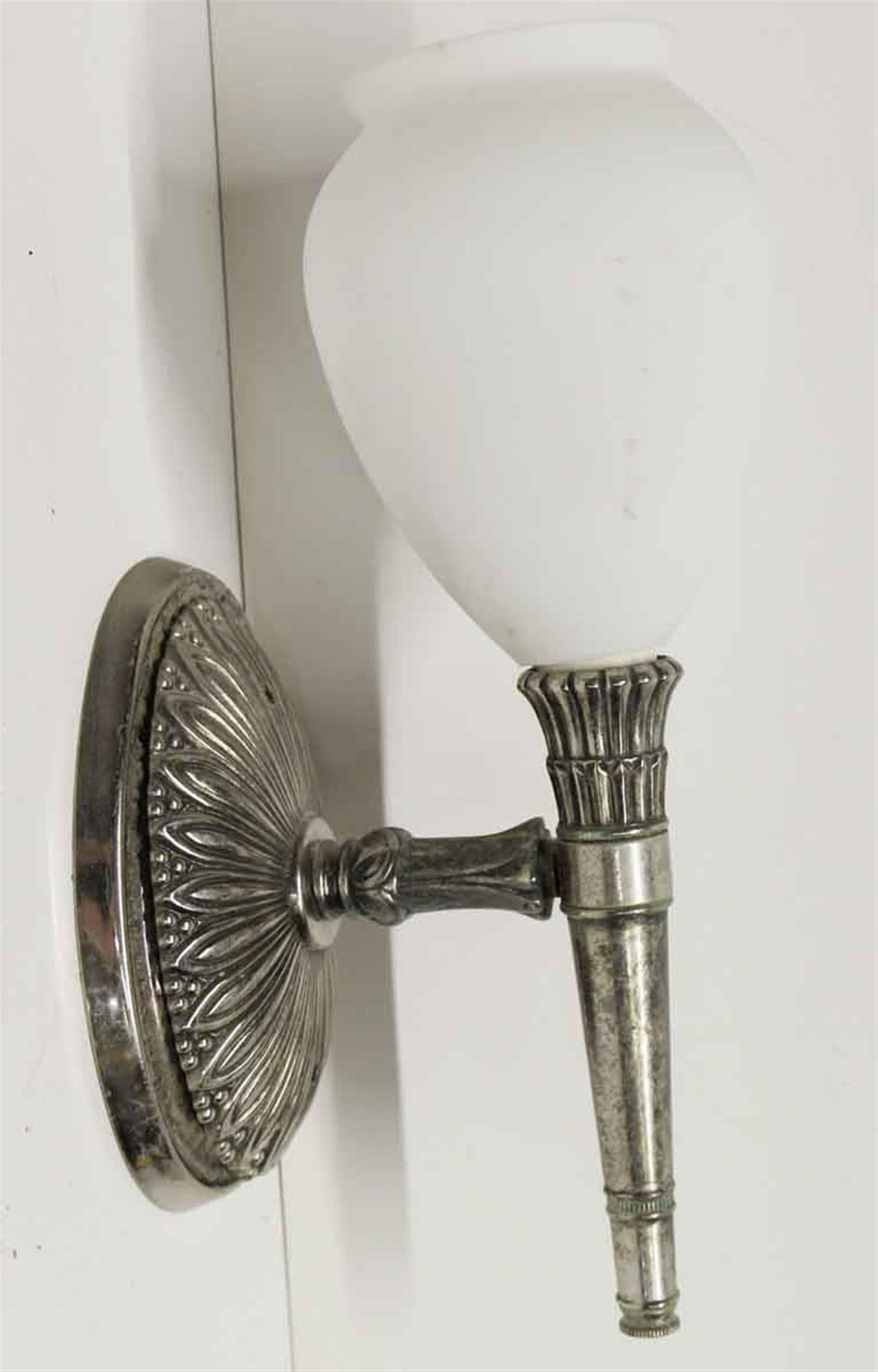 Silvered 1940s Pair of NY Waldorf Astoria Hotel Single Arm Silver Plated Brass Sconces