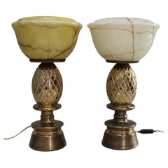 1940s Pair of Restored Pineapple Ceramic Table Lamp with Glass Shade